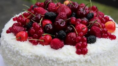 meyveli kek ile Hindistan cevizi pul jöle berries.fruit jöle cake.berry, doğum günü cake.culinary masterpieces.summer tatil tatlı ile.