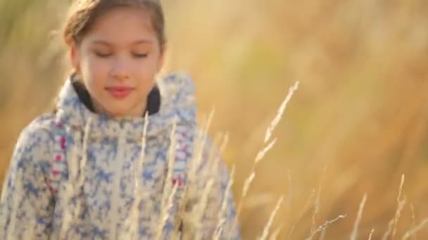 Un enfant dans un champ à la campagne. Portrait d'une fille en gros plan .