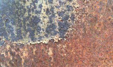 Demir yüzey paslanması. Paslı metal levha, arka plan için eski grunge metal dokusu, soyut arkaplan için endüstriyel doku