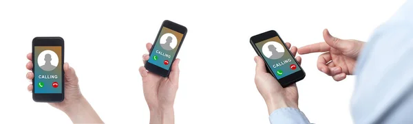 Tangan Dengan Smartphone Dan Tidak Diketahui Panggilan Telepon Masuk Atasnya — Stok Foto