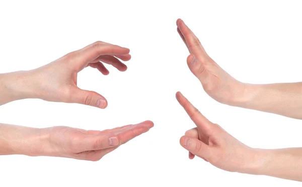 Erkek el hareketleri beyaz arkaplan üzerinde izole, birden fazla görüntü seti. Beyaz arka planda izole edilmiş beyaz erkek beyaz el hareketleri.