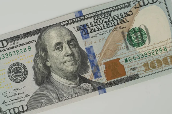 100 Dollar Schein Und Porträt Benjamin Franklins Auf Banknote Hundert — Stockfoto