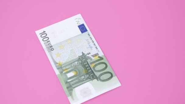 100 Euro Bankovky Růžovém Pozadí Close — Stock video