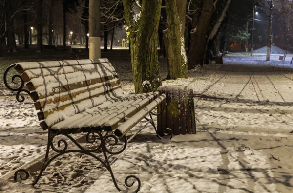 Erster Schnee Abendspaziergang Durch Die Stadt Victory Park Bojarka Stadt — Stockfoto