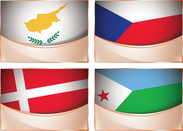 Ilustración de banderas, Chipre, República Checa, Dinamarca, Yibuti — Vector de stock