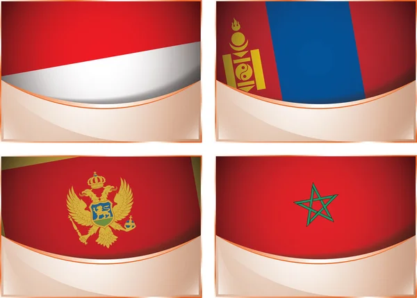 Flags illustration, Monaco, Mongolia, Montenegro, Marocco — Stock Vector