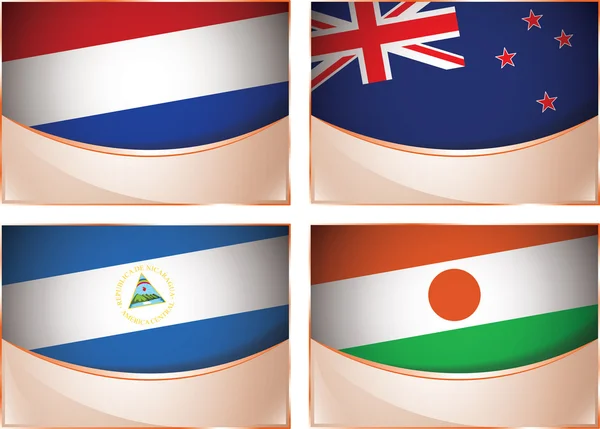 Flags illustration, Netherlands, New Zealand, Nicaragua, Niger — Stock Vector