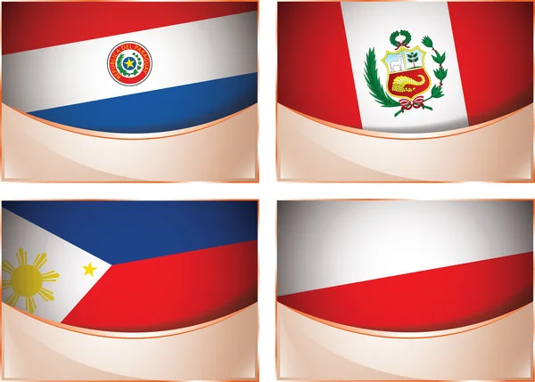 Flags illustration, Paraguay, Peru, Philippines, Poland — Stock Vector