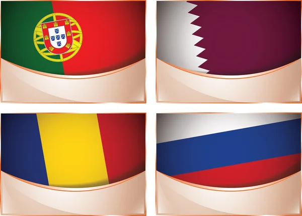 Flags illustration, Portugal, Qatar, Romania, Russia — Stock Vector
