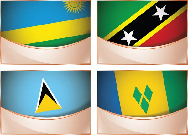 Flags illustration, Rwanda, Saint Kitts and Nevis, Saint Lucia, Saint Vincent and the Grenadines — Stock Vector