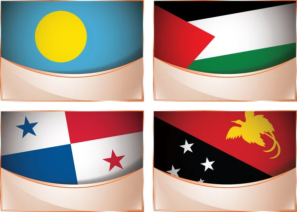 Flags illustration, Palau, Palestine, Panama, Papua New Guinea — Stock Vector