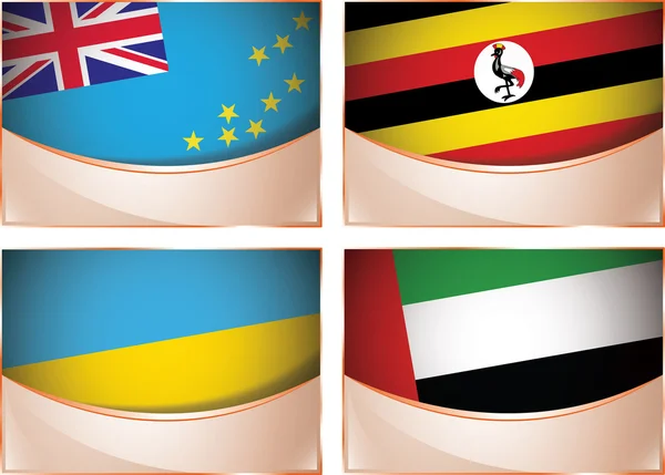 Banderas de la ilustración, Tuvalu, Uganda, Ucrania, Emiratos Árabes Unidos — Archivo Imágenes Vectoriales