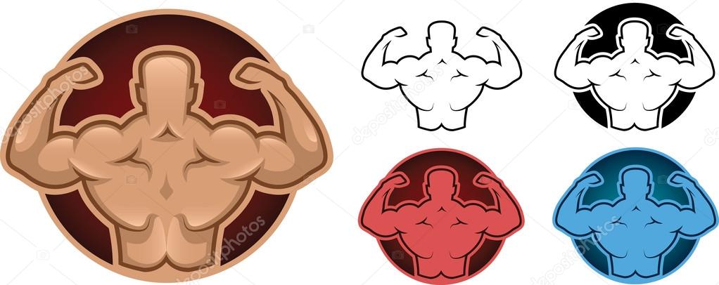 Bodybuilder back model illustration in five different colors