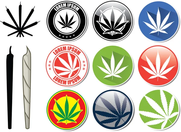 Ensemble vectoriel de boutons marijuana et cannabis — Image vectorielle
