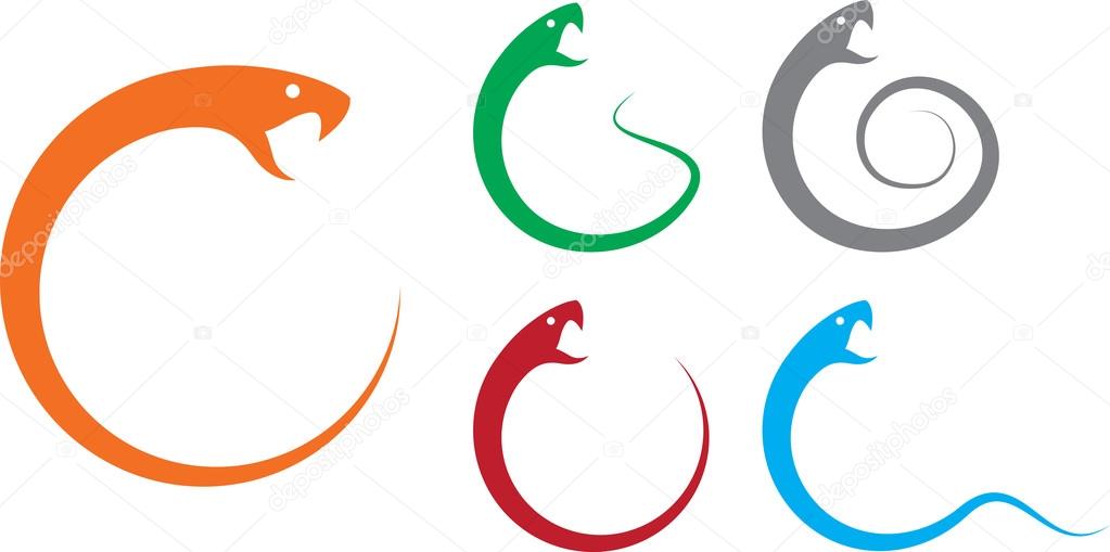 Vector illustration of snake, silhouette, logo, icon, colorful