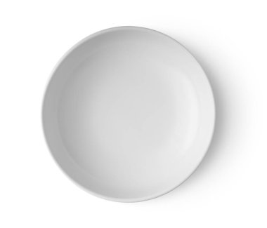 Beyaz plaka beyaz arkaplan üst görünümünde izole