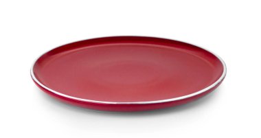 Beyaz arkaplanda kırmızı seramik plaka izole edildi