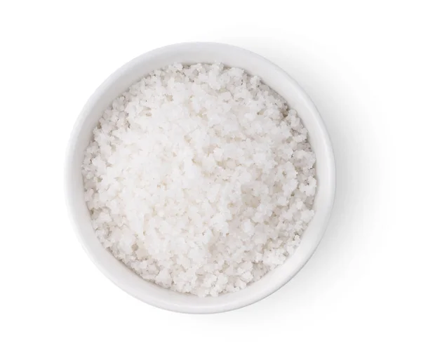 白い背景に隔離された白い鉢の海塩 — ストック写真