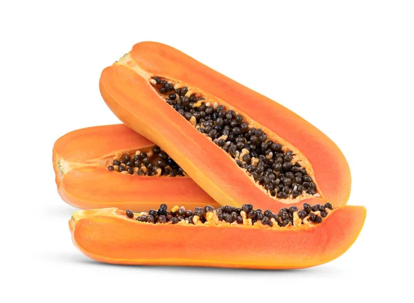 Szeletek Édes Papaya Elszigetelt Fehér Alapon — Stock Fotó