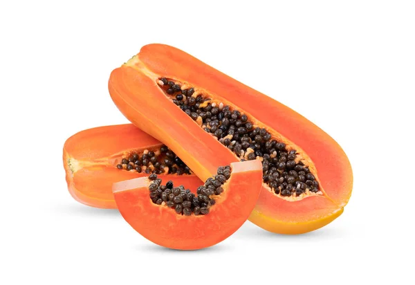 Szeletek Édes Papaya Elszigetelt Fehér Alapon — Stock Fotó