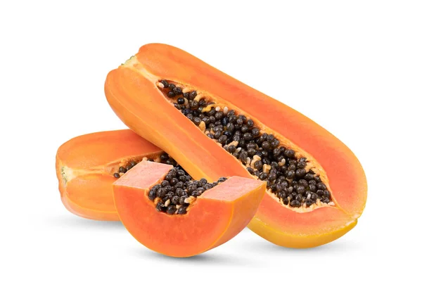 Szeletek Édes Papaya Elszigetelt Fehér Alapon — Stock Fotó