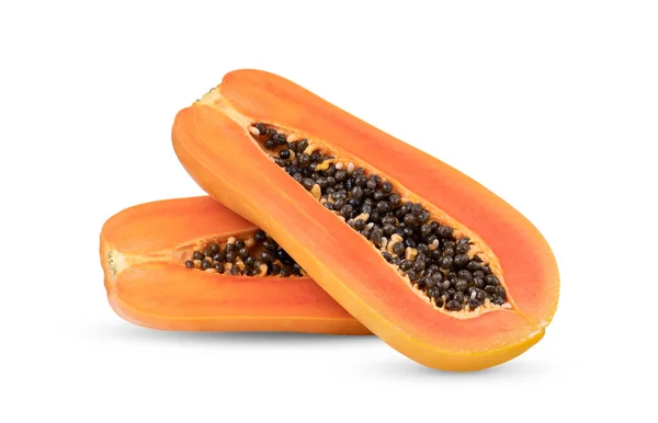 Szeletek Édes Papaya Elszigetelt Fehér Alapon — Stock Fotó