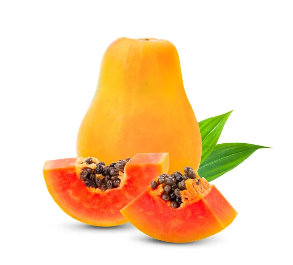 Érett Papaya Gyümölcs Magvak Izolált Fehér Alapon — Stock Fotó