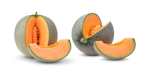 Cantaloupe Melon Slices Isolated White Background — Stock Photo, Image
