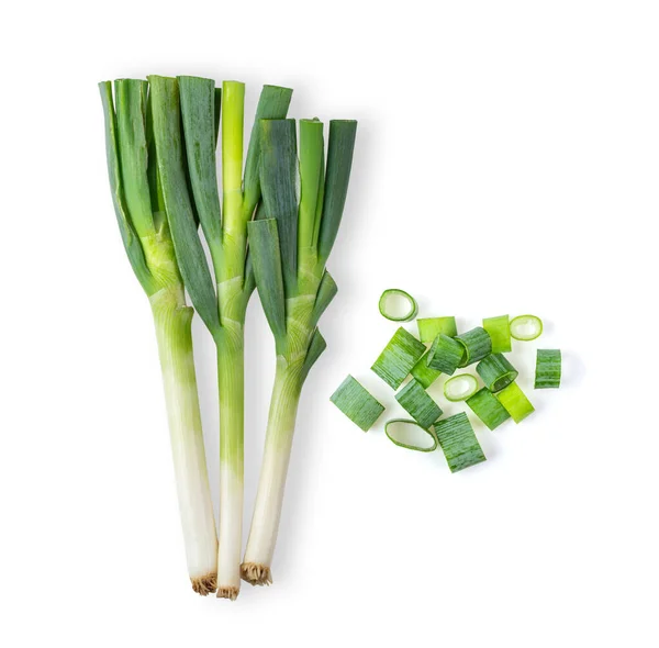 Grön Japansk Bunching Onion Vit Bakgrund Ovanifrån — Stockfoto