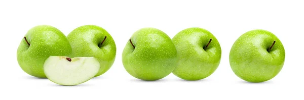 Manzana Verde Fresca Perfecta Aislada Sobre Fondo Blanco Con Gota — Foto de Stock