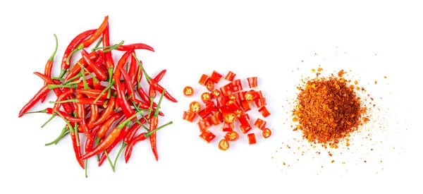 Piros Chili Paprika Izolált Fehér Háttérrel Felülnézet — Stock Fotó