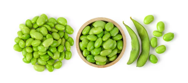 Sojabonen Geïsoleerd Witte Achtergrond Bovenaanzicht — Stockfoto