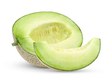 Beyaz arka plan üzerinde izole yeşil kavun karpuz dilim