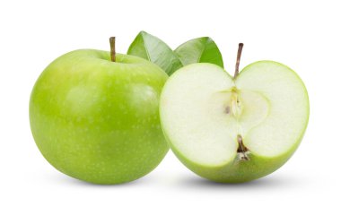 Beyaz arkaplanda taze yeşil elma