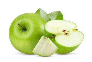 Beyaz arkaplanda taze yeşil elma