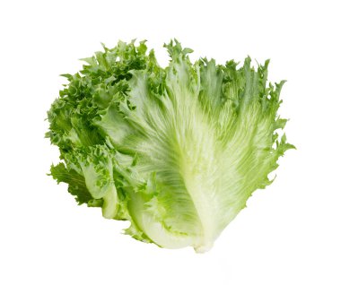 Beyaz arka planda taze fırfırlı buzdağı marulu