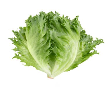 Beyaz arka planda taze fırfırlı buzdağı marulu