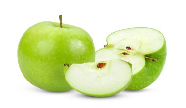 Beyaz arkaplanda taze yeşil elma