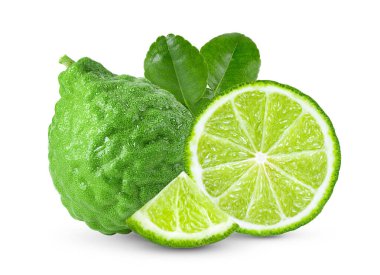 bergamot veya kaffir beyaz zemin üzerinde izole su damlası ile