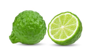 Beyaz arkaplanda izole edilmiş Bergamot veya kaffir (kamera görüntüsü )