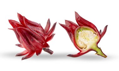 Beyaz arkaplanda taze roselle hibiscus (kamera görüntüsü )