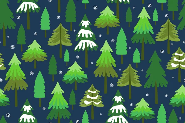 Handgezeichneter Winter Nadelwald Nahtloses Vektormuster Weihnachtsdesign Landschaft Cartoon Stil — Stockvektor