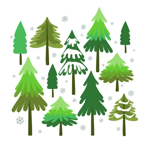 Winterbos Kerstbomen Ingesteld Cartoon Vector Illustratie Geïsoleerde Design Objecten Een — Stockvector