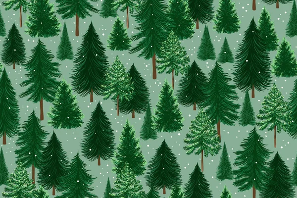 Bosque Coníferas Invierno Dibujado Mano Patrón Vector Sin Fisuras Diseño — Vector de stock