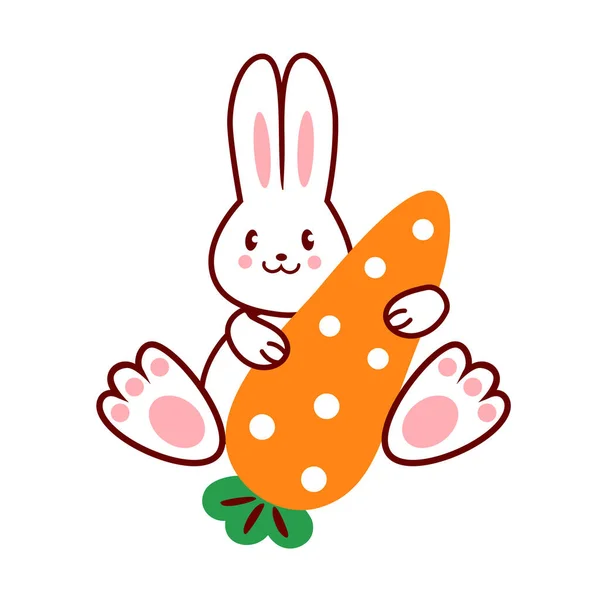 Cute Easter Bunny Carrot Vector Cartoon Illustration — Stock Vector