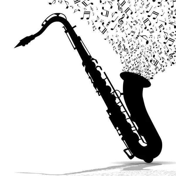 Silhouette de saxophone et de musique — Image vectorielle