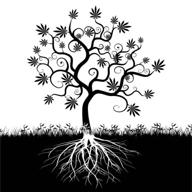 Soyut bir kenevir ağacının silueti. Doğanın bir sembolü olarak soyut bir kenevir ağacının tasviri