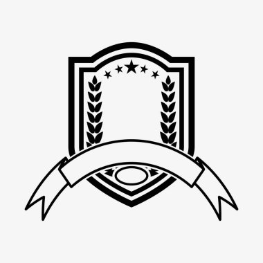 Amblem olarak kalkan simgesi. Beyaz arkaplanda bir amblem olarak bir kalkan tasviri