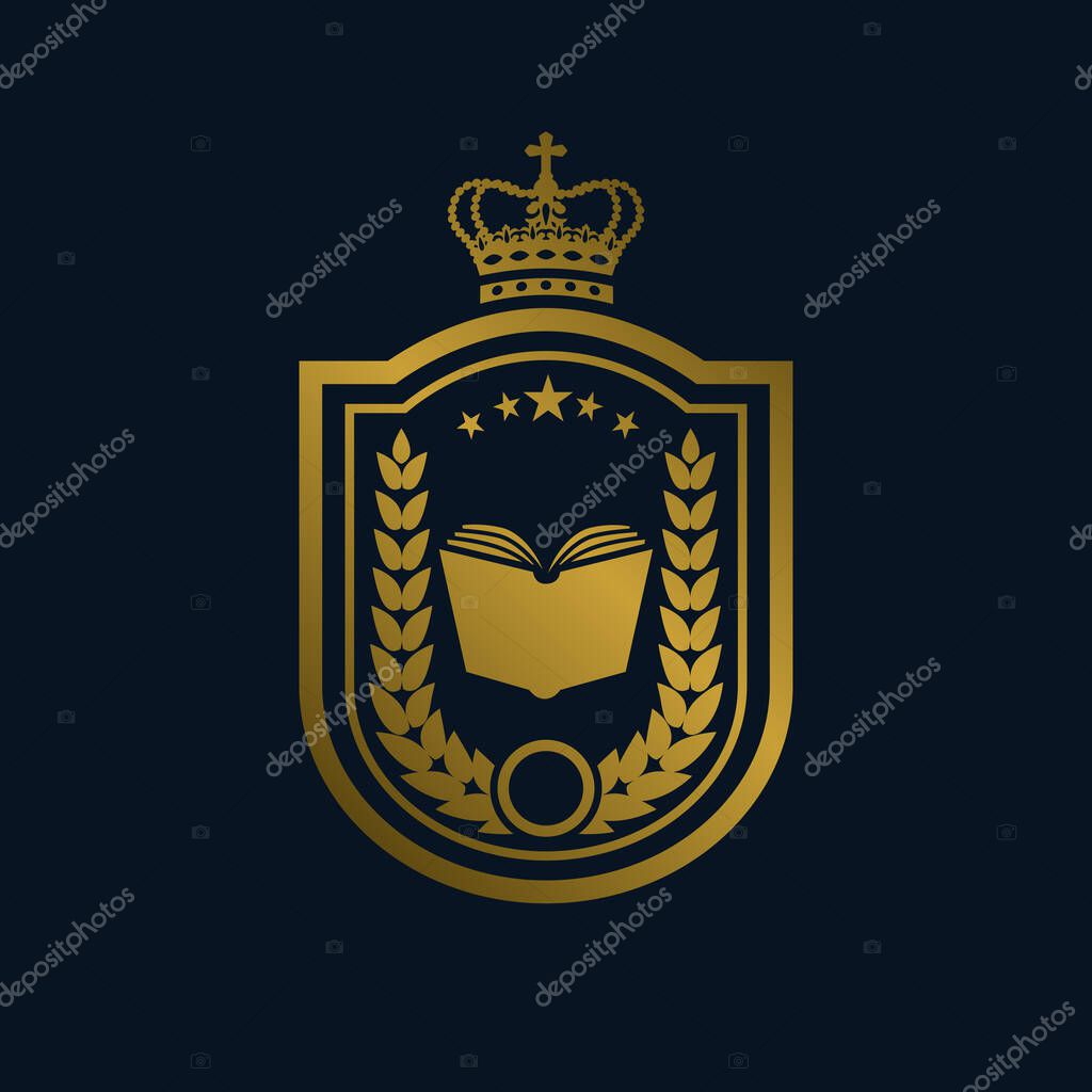 Emblem as a symbol of education. Illustration of a golden emblem as a symbol of education and training