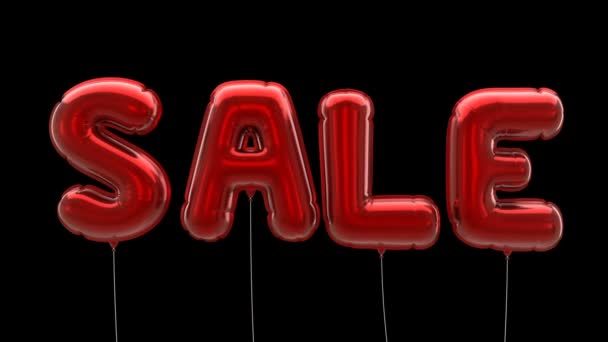 黒い背景の中央に浮かぶ赤いバルーン箔レタリング販売 黒金曜日とシーズン販売のための3Dアニメーション — ストック動画